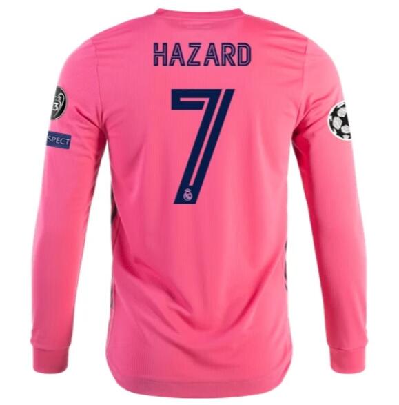 Real Madrid Long Sleeve Away Kit Soccer Jersey EDEN HAZARD #7 2020/21